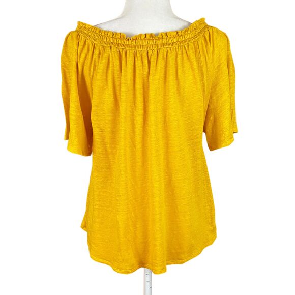 Sundance Dancing Garden Top Size S Yellow Linen Embroidered Off-the-Shoulder - Picture 3 of 7